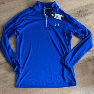 New with tags Under Armour blue long sleeve dry fit half zip shirt.